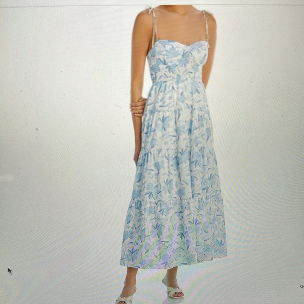 WAYF Smocked Tiered Maxi Dress size Medium, color: Shadow Wildflower.